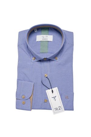TRUZI 205-2201-066 Ανδρικό βαμβακερό Πουκάμισο Σε Κανονική Γραμμή Ψιλό Καρώ Μπλέ