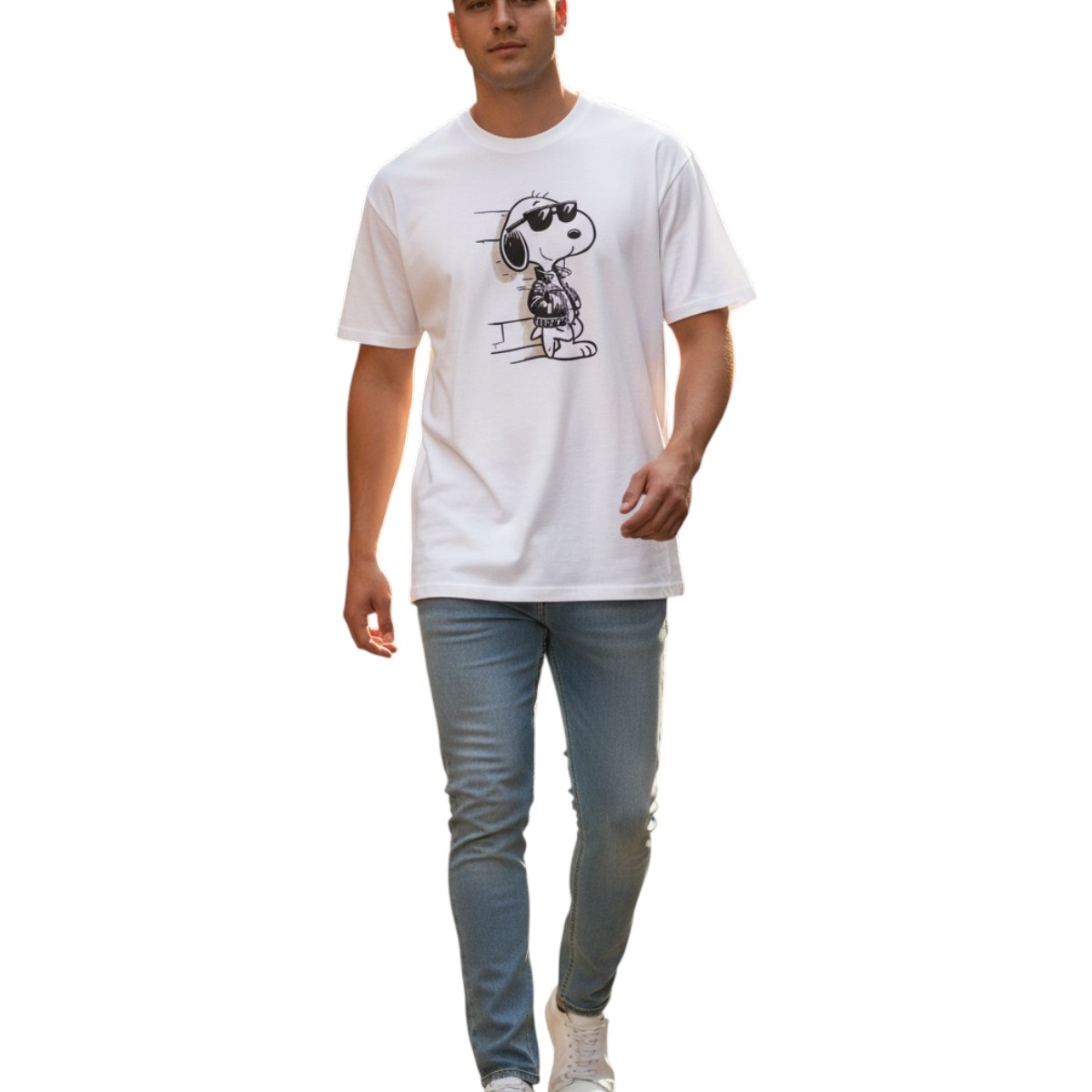 1 (29) Cotton 4all 26-412 snoopy-white Ανδρικό Βαμβακερό Μπλουζάκι Λευκό 4